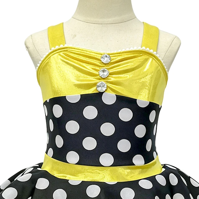 Yellow Girls Polka Dot Tutu Dance Dress for Tap & Jazz Stage Performance | XGZ0266