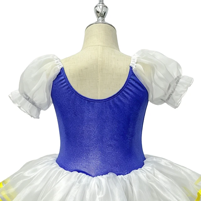 Girls Blue Puff Sleeve Crisscross Lace-up Classical Ballet Tutu Dress | XGZ0258