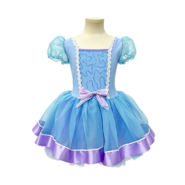 Light Blue Girls Puff Sleeve Princess Ballet Tutu Dress | XGZ0257