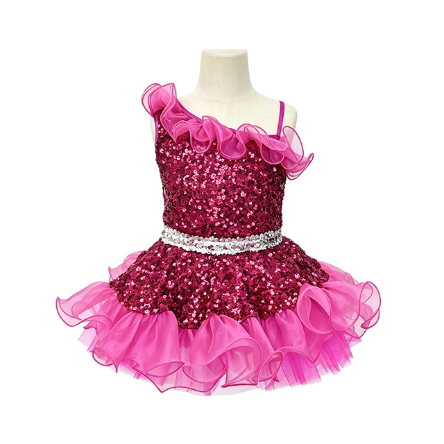 Fuchsia Sequin One Shoulder Girls Tutu Dress | XGZ0299