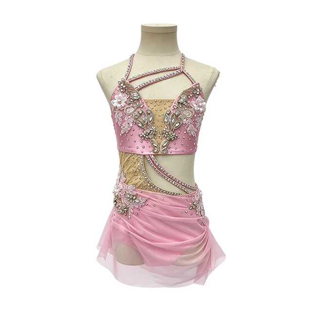 Pink Rhinestone Halter-neck Contemporary Lyrical Dance|G128