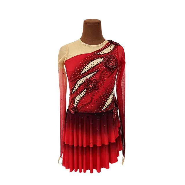 Red Asymmetrical Rhinestone Lyrical Dancewear|G131