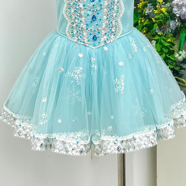 Ice Blue Rhinestone Ballet Tutu Snowflake Tulle Performance Costume|BLC2719