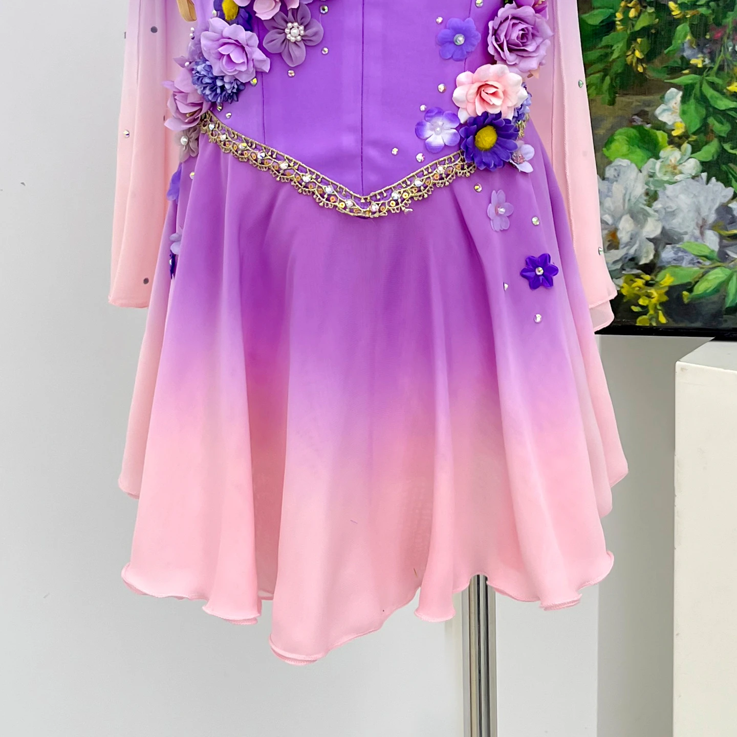 Purple Pink Gradient Ballet Costume 3D Floral Handmade Dance Dress Fairy Stage Performance Dress