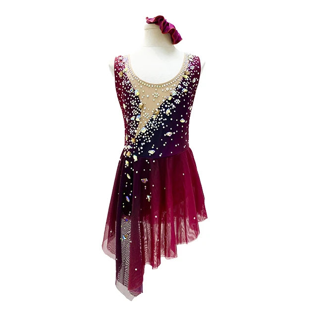 Wine Red Ombre Rhinestone Figure Skating Dress Performance Skating Costume|G24007