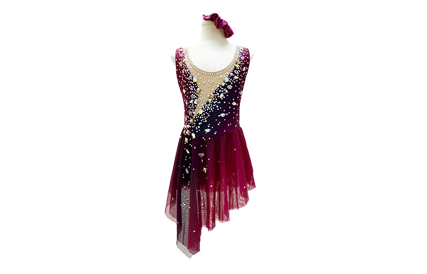 Wine Red Ombre Rhinestone Figure Skating Dress Performance Skating Costume|G24007